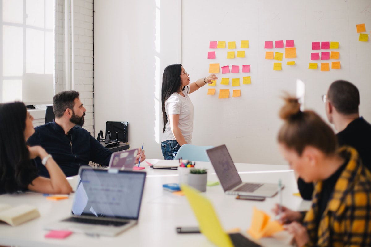 B2B marketing strategy session with team around a whiteboard